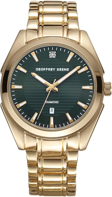 Geoffrey Beene Men's Silver Metal Dress Watch, Genuine Diamond Accent Dial, Classic Quartz, Elegant Design