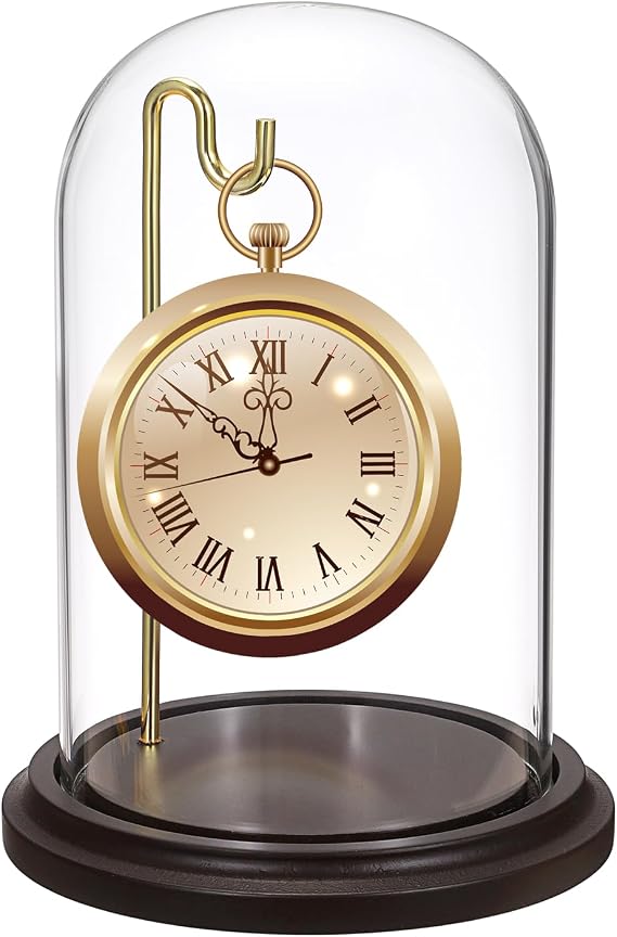 JUXYES Clear Glass Pocket Watch Display Dome Case with Base, 4x6 Inches