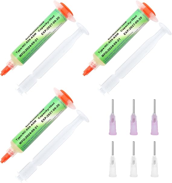 ZOCONE 3 Pcs 10ml Solder Flux Syringe with 3 Pusher 6 Needles, 138°C Low Temperature Syringe Solder Paste Sn42/Bi58 Lead Free Flux Soldering Paste, Soldering Flux for BGA, IC, PCB, CPU, LED, SMT