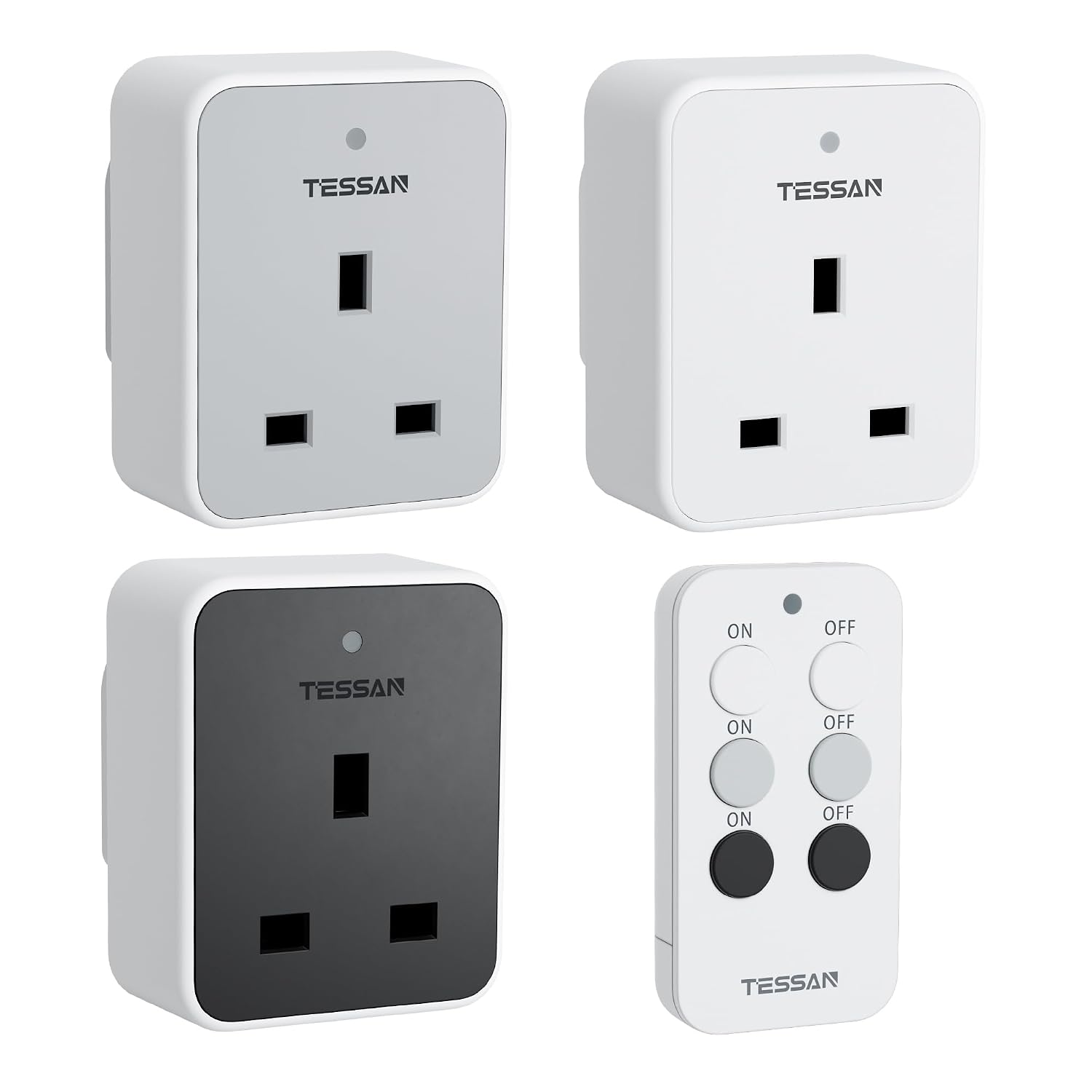 TESSAN Remote Control Plug Socket UK, 30M100ft Operating Range, Programmable Wireless Plug Work for Household Appliances, Bedroom, 3 Socket and 1 Remote