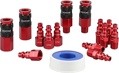 YOTOO 15 Pieces Universal Air Coupler and Plug Kit, Quick Connect Air Hose Fittings, Heavy Duty Aluminum Air Fittings, Lightweight, Push to Connect air tools and air compressor, Red