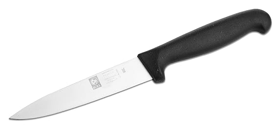 Icel 4.75" Straight-Edge Utility Knife, High Carbon German Stainless Steel Razor Sharp Blade, Super-Grip Black Polypropylene Handle