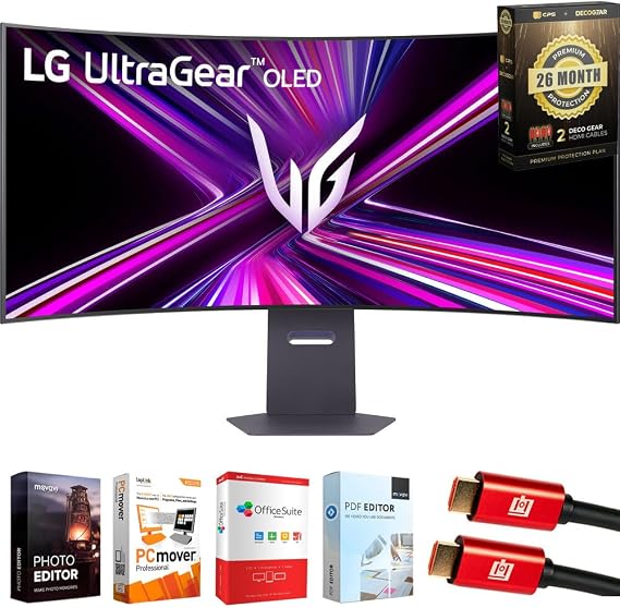 LG 45GX950A Ultragear 45" OLED 5K2K (5120x2160) 330Hz G-sync Curved Gaming Monitor Bundle with Tech Smart USA Elite Suite 18, 2X 4K HDMI Cable & Deco Gear CPS 26 Month Protection Pack