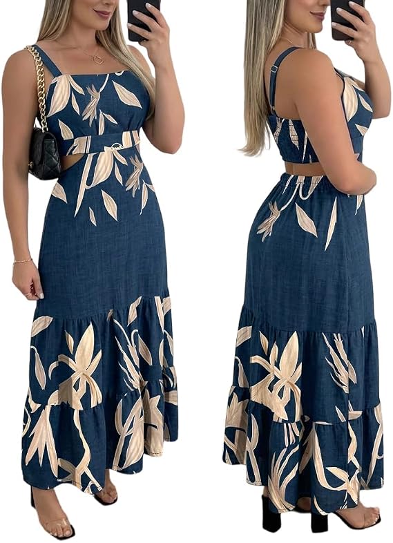 CHICME Womens Summer Dresses Cut Out Boho Maxi Sundress