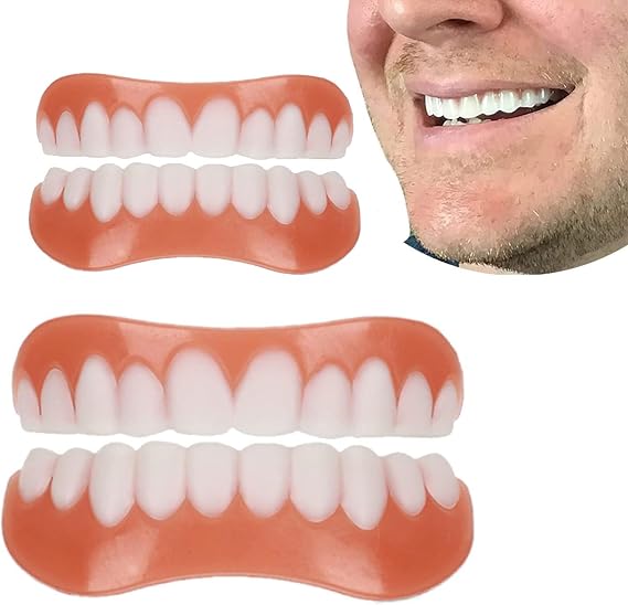 Fake Teeth Veneers Top Bottom Instant Veneers Dentures for Men and Women Temporary Prosthesis Prostheses for Protecting Teeth Regaining Smile Cosmetic Veneers,2pcs