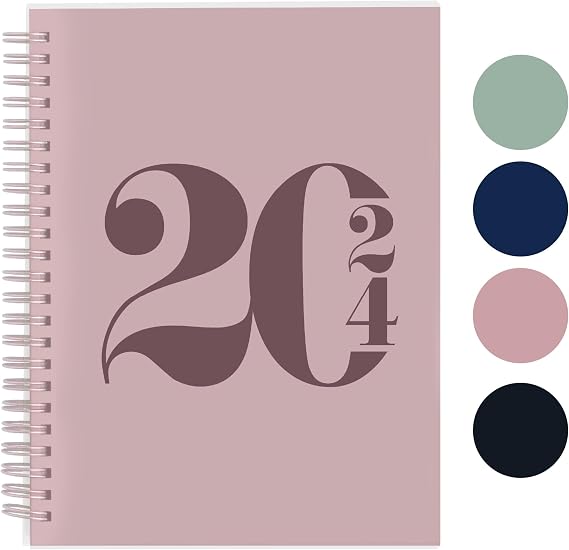 Rileys 2025 Weekly Planner - Typographic Annual & Monthly Agenda Planner, Flexible Cover, Notes Pages, Twin-Wire Binding (8 x 6 inch, Pink)
