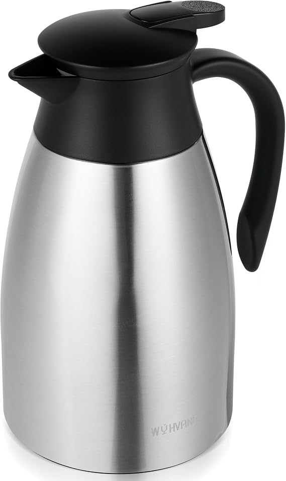 Thermal Coffee Carafe, 51 oz, Leakproof Push-Button Lid, Silver