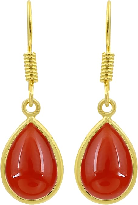 14K Yellow Gold Plated & Silver Plated Natural Gemstone Dangle Earrings