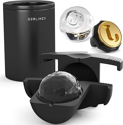 Berlinzo Premium Ice Ball Maker Mold with Stamp Ring Letter J - 1 Crystal Sphere – Easy Release Mold – Storage Bag Included, Clear Non-Electric