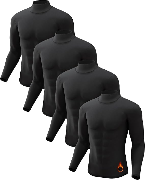 5 or 4 Pack Thermal Shirts for Men Turtleneck Fleece Lined Base Layer
