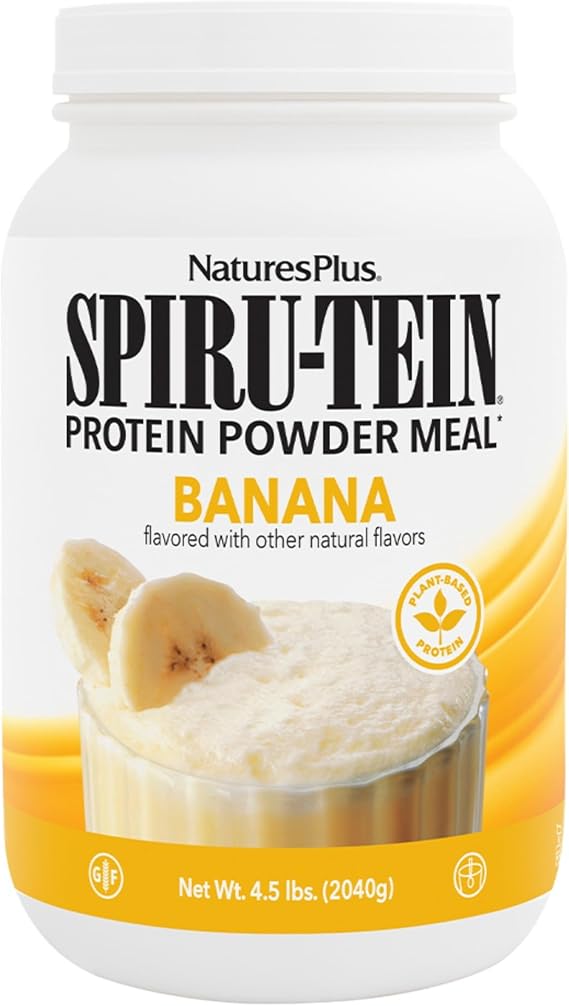 NaturesPlus SPIRU-TEIN, Banana - 4.5 lbs - Plant-Based Protein Shake - Non-GMO, Vegetarian, Gluten Free - 60 Servings