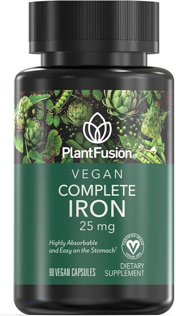 PlantFusion Vegan Iron Supplement with Ferrochel, 25mg, 90 Capsules