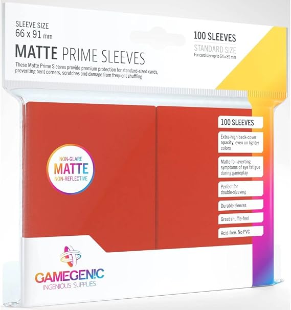 Gamegenic Matte Prime Standard-Sized Card Sleeves | 100 Pack of 66 mm by 91 mm Card Sleeves | Premium Quality Card Game Holder | Use with TCG and LCG Games | Red Color | Made by Gamegenic