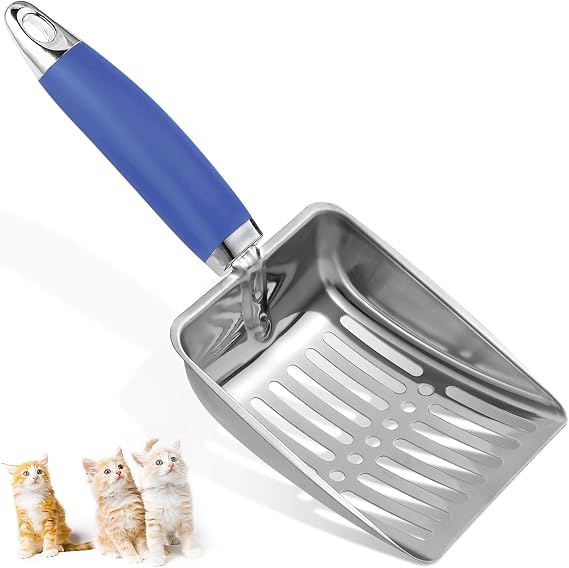 Stainless Steel Cat Litter Scoop - Metal Medium Cat Litter Scoop - Sturdy Mesh Scooper - Easy to Clean - Suitable for Cat Litter Box-Dark Blue
