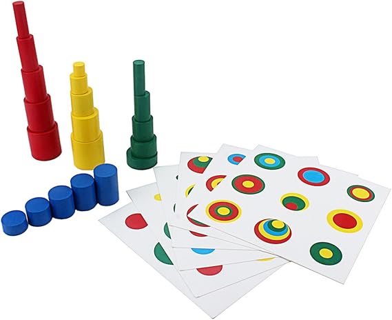 Thoth Montessori Color Cylinder with Cards Wooden Cylinder Ladder Block MINI-Size Knobless Cylinder Montessori Memory Training Game Early Development Toy for Kids