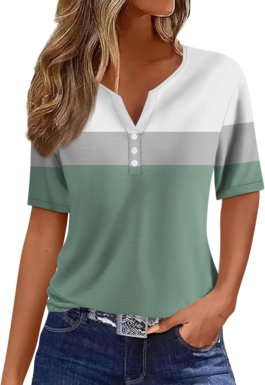 Summer Tops for Women 2024 Vacation Trendy V Neck Boho Short Sleeve Shirts Casual Loose Comfy Tunic Clothes