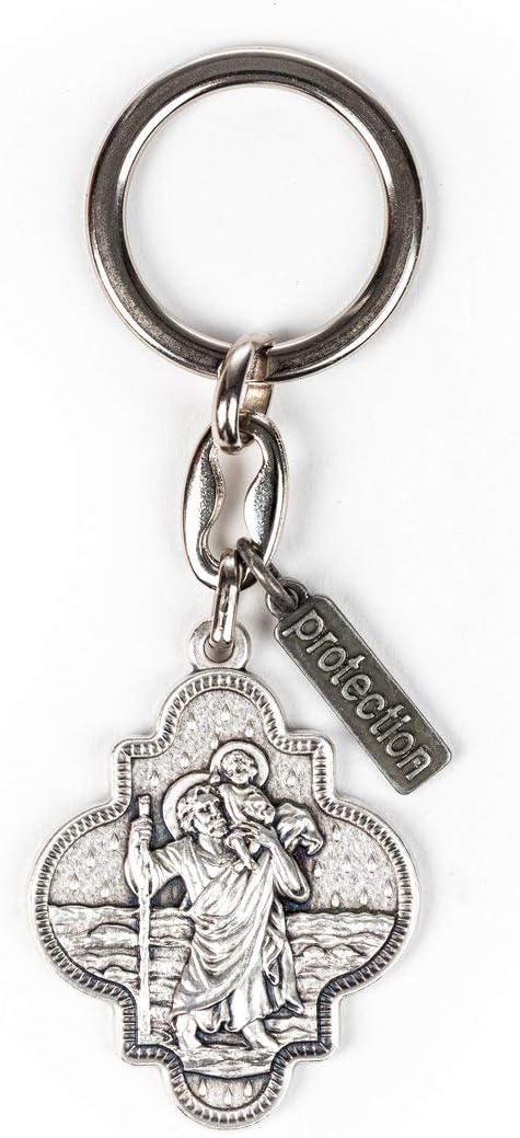My Saint My Hero St. Christopher Key Ring Silver tone Protection tag