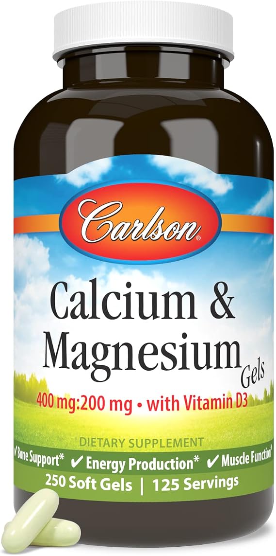 Carlson Calcium & Magnesium Gels, 200 mg Calcium Supplement, 250 Softgels
