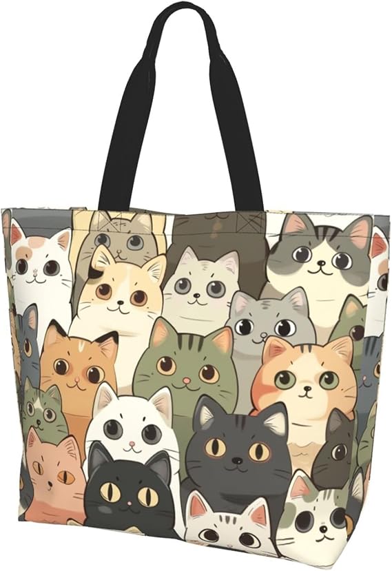 Cute Women Tote Bag with zipper Large Travel Shoulder Bag,Cat Love Gifts