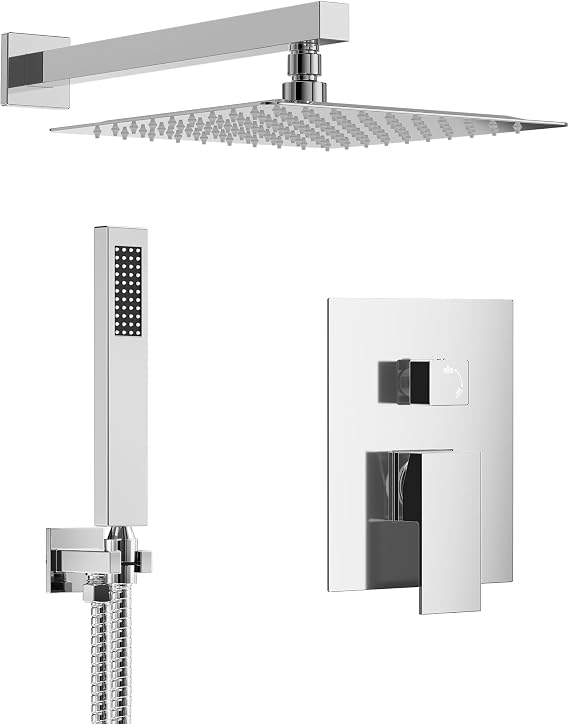 10" Shower System, Wall Mount Shower Faucet Set, Polished Chrome