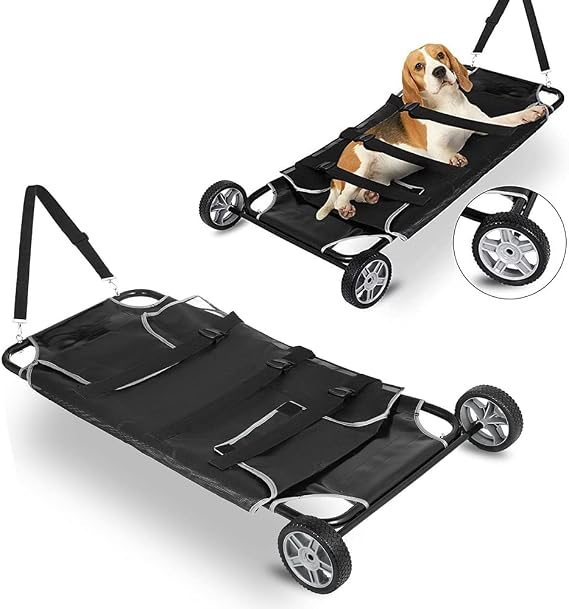 Large Dog Stretcher, 46x22 Inch, Black, Max 250lbs Capacity, Veterinary Transport, Pet Rescue, Injured Care