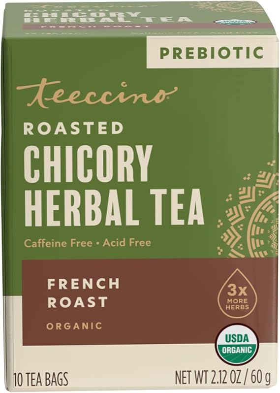 Teeccino Org French Roast Herbal Tea - Caffeine Free Prebiotic 10 Tea Bags