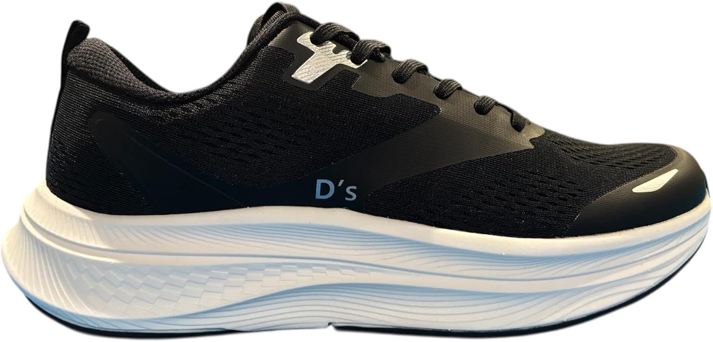 D's Men's Rise Running Shoes, Black with White Soles, Mesh Upper, Cushioned Platform, Athletic Training Sneakers