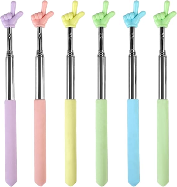 Azureal 6PCS Pointer Finger Stick, Extendable Colorful Finger Pointer Stick, Mini Retractable Teacher Pointer for Presentation, Whiteboard, Blackboard, Classroom Supplies(5 Color)