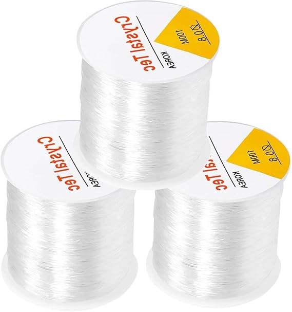 0.8mm Clear Elastic String for Bracelets, QBJAYTY 300M Stretch String Cord for Bracelet Making, Clear Stretchy Bracelet String for Clay Beads, Pony Letter Beads, Bracelet Charms, (Crystal-3 Rolls)