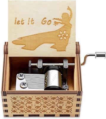 Hefonti Frozen Music Box Gift for Girls, Let It Go Sister Daughter Wife Girlfriend Gift Wooden Hand Crank Musical Box Plays Let It Go