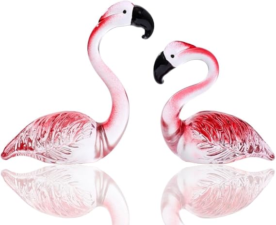 Hand Blown Glass Couple Flamingo Figurine Love Statue Pink Flamingo Decoration Ornament Handcraft Animal Collectible Home Decor Valentine's Day Gift for Her