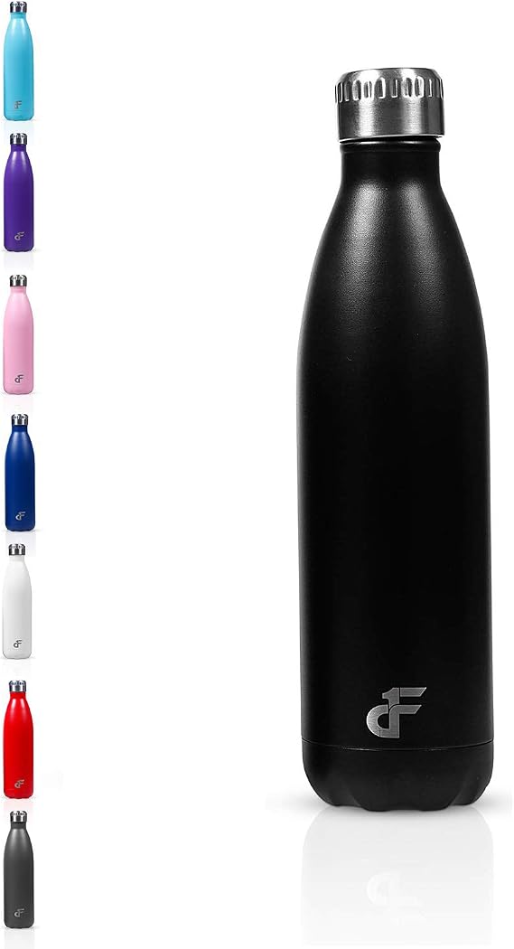 Day 1 Fitness 25 oz. Double Wall 18/8 SS Narrow Screw Cap Water Bottle Black