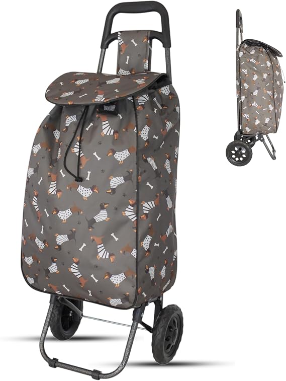 Lightweight 2 Wheel Shopping Trolley Cart 35L – Hot Dog Foldable Grocery Cart with Strong Metal Frame, Water-Resistant Bag & Smooth Rolling Wheels – 94cm