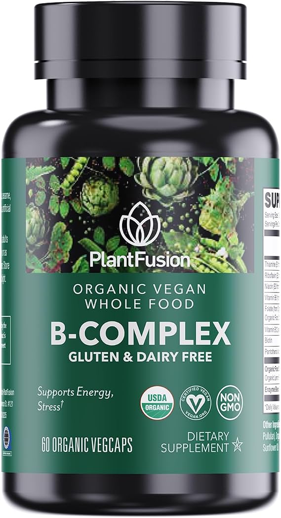PlantFusion Organic Vitamin B-Complex, Vegan Whole Food Supplement for Energy & Metabolism, Methylated B12, Guava, Lemon & Basil, Non-GMO, Gluten-Free - 60 Capsules