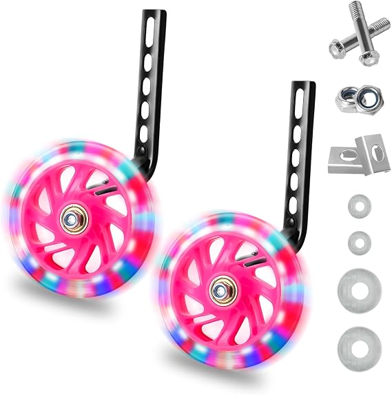 QKTYB Kids Bike Stabilisers, Bicycle Training Flash Wheels for Kids, Bike Stabilizers for Childs Support Wheels for 12 14 16 18 20 Inch (1 Pair)