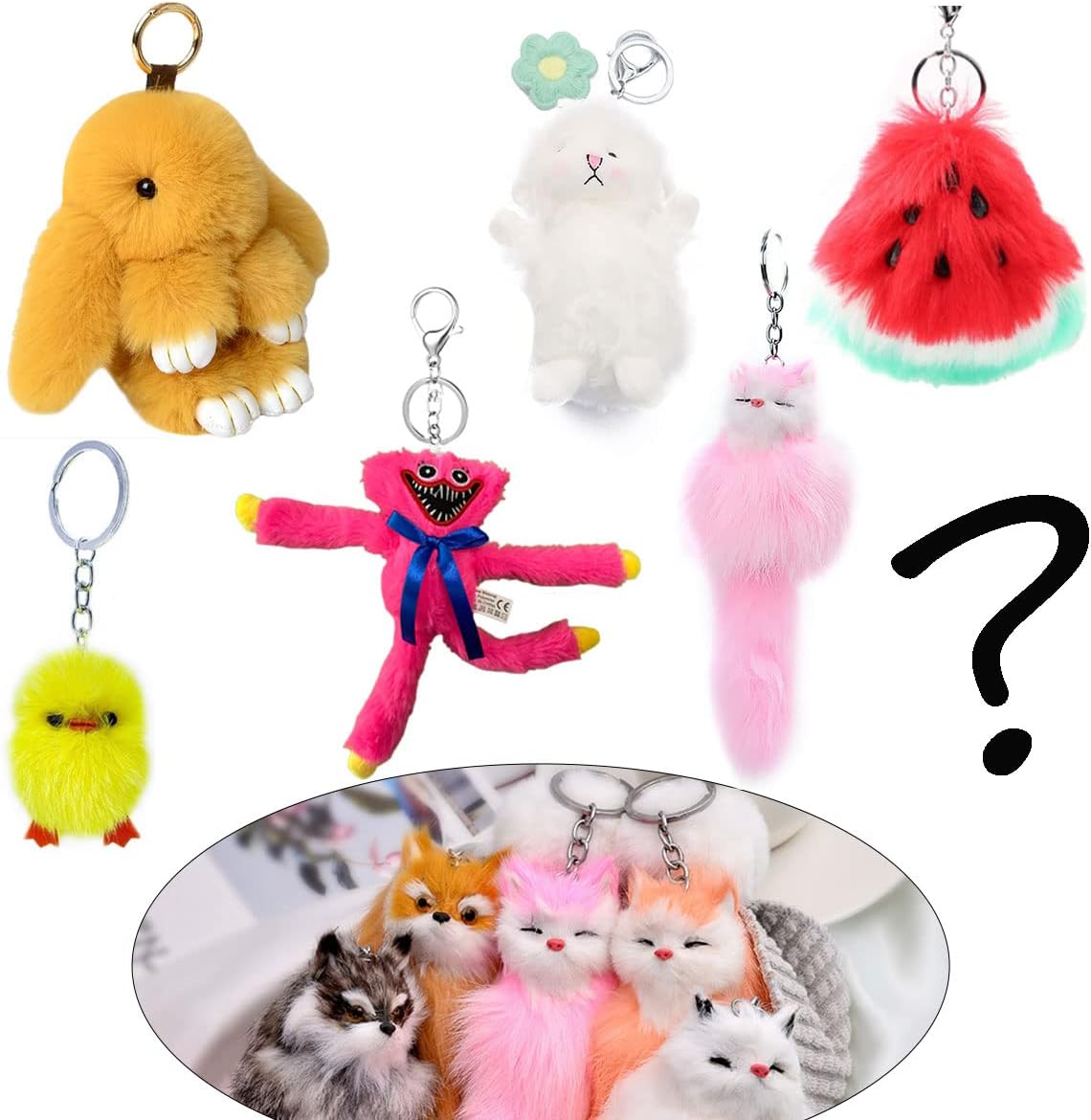 113 Pink Fragmissy Toy Sausage Monster Horror Game Plush Doll Cute Fox Watermelon Chick Rabbit Soft Keychain Gifts for Birthday Christmas Keyring Car Bag Plush Key Pendant