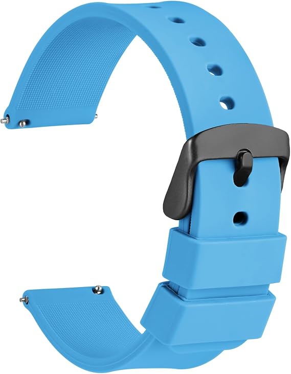 WOCCI 19mm Silicone Watch Band, Quick Release Rubber Replacement Strap with Black Stainless Steel Buckle (Sky Blue)
