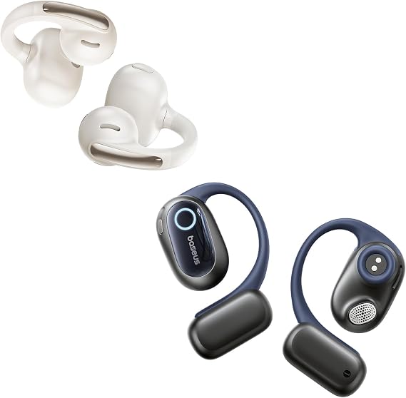Baseus Bowie MC1 Open Ear Earbuds with Bowie MF1 Open-Ear Earbuds, Hi-Res Wireless Audio with LDAC, Rich Bass, Comfortable Silicone Cushion Design, 60H Play, AI Clear Calls, Bluetooth 5.4, Waterproof