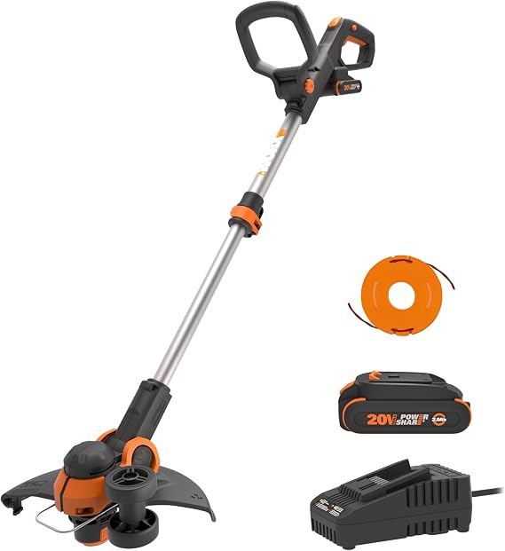 WORX 20V 2.0Ah Battery & 12" 20V Grass Trimmer Edger 2-in-1 Convertible String Weed Wacker WG163.8 (1) Battery & Charger