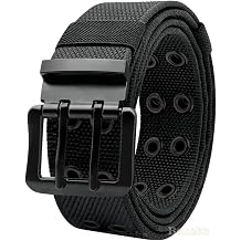 Boneke Nylon Webbing Double Grommet Belt for Mens, 126cm Adjustable Canvas Belts Vintage Black Buckle Punk Style Unisex