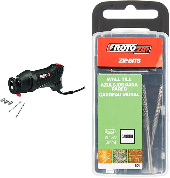 Rotozip SS355-10 5.5 Amp Spiral Saw Tool Kit with (3) Collects and (2) Bits, (4) Roto Zip TC4 1/8-Inch Tile-Cutting Carbide Zip Bits