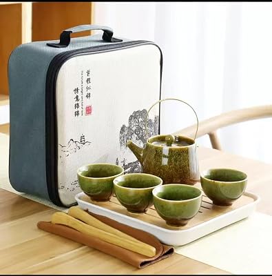 ChineseJapaneseGongfuPorcelain Tea Set, Tea Sets for WomenAdults, Tea tray and Filter Included,Suitable for Picnic and Travel green