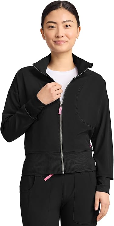 Med Couture Amp Scrub Jacket for Women Cropped Warm-Up 2 Pockets | Slim Fit, Rib-knit Waistband, Rib-knit Cuffs, 360 Stretch, Moisture-wicking Fabric, All-day Comfort, Machine Wash