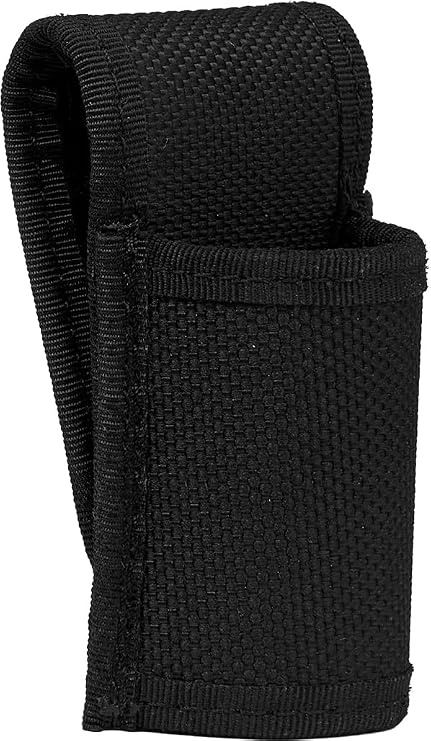 Black Flashlight Holder with Snap Back Belt Slide, Open Top and Open Bottom