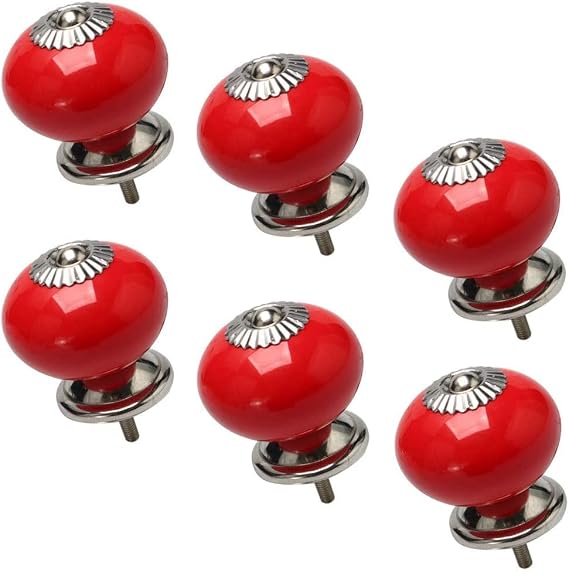 Ceramic Cabinet knobs, Ceramic Door knobs for cupboards, 6pcs Ceramic Knobs Vintage Knob Drawer Round Pull Handle Furniture Door Cabinet Cupboard Wardrobe Dresser Decorative White (Color : Red)