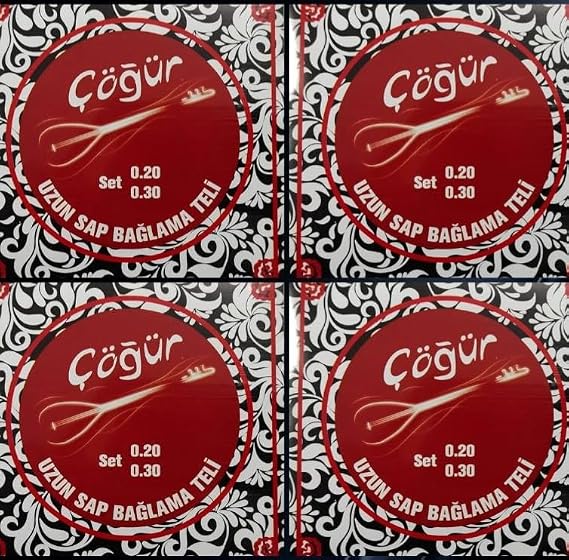 Çöğür Uzun Sap Bağlama Saz Teli 0.20 4 Adet Tam Takım Tel + her takım tel için 2 Tezene (4 adet Takım Tel 8 tezeneli paket)