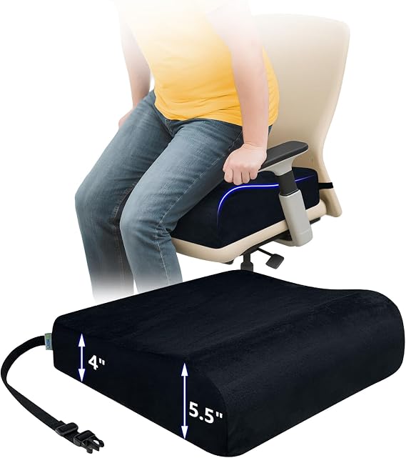 Adult Booster Seat Cushion for Chair, Extra Thick Lift Cushions for Elderly, Office Chair Booster Seat Riser Cushion Extra Firm Foam for Height, Seat Pad with Adjustable Strap for Office, Wheelchair