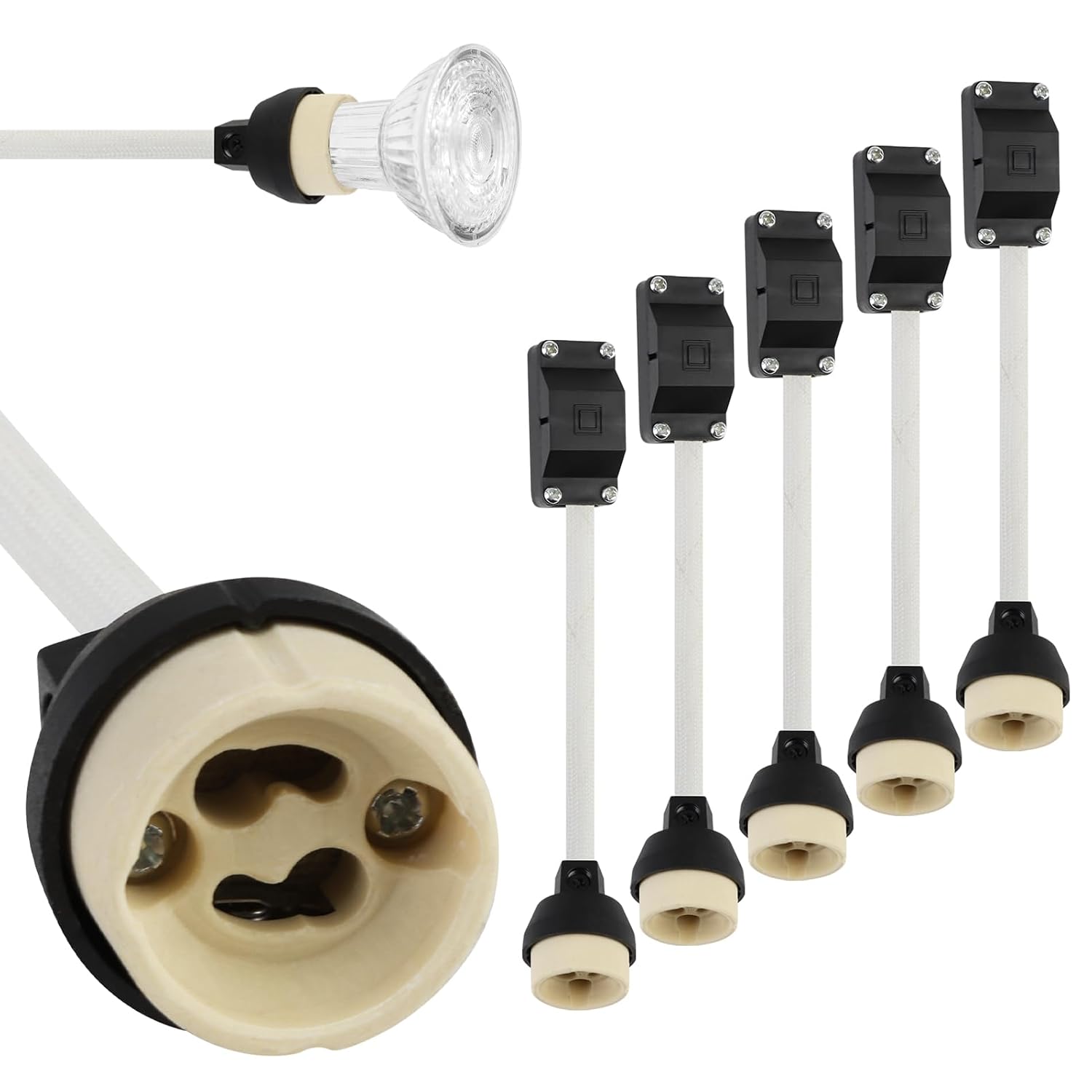 5 Pack GU10 Lamp Holder High Temperature Resistant GU10 Adapter 2A 250V Ceramic Lampb Bases Connector with Connection Terminal Box Socket for GU10 LED Bulbs Halogen Lamps Light Fitting