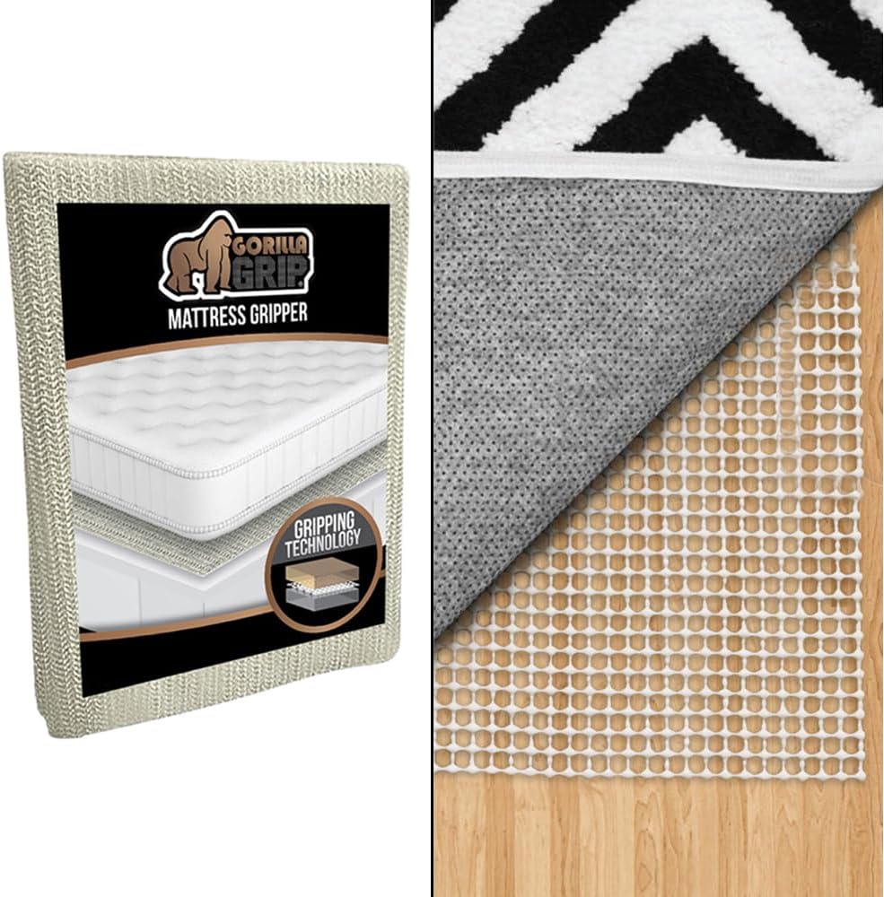 Gorilla Grip Mattress Slide Stopper and Gripper and Extra Strong Rug Pad Gripper, Mattress Gripper Pad Size Queen, Easy Trim, Rug Pad Size 2x4, Keeps Rug in Place, 2 Item Bundle