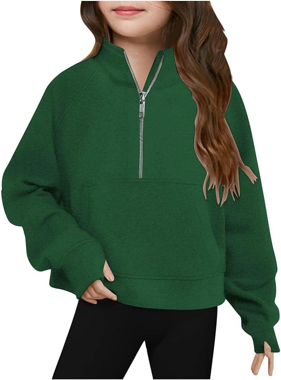 Half Zip Sweatshirts for Teen Girls Cute Long Sleeve Pullover Tops Trendy Preppy Sweatshirt Clothes for Girls 5-14T